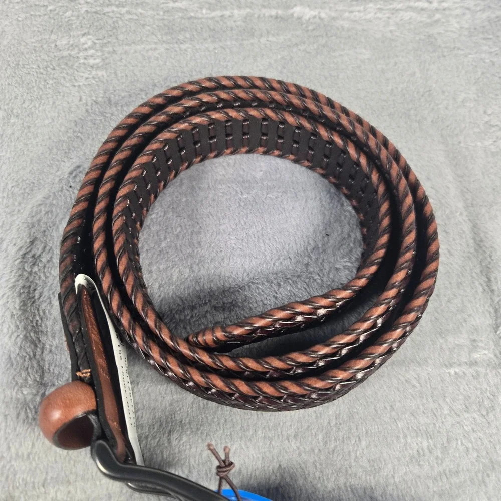Columbia Mens Hand Laced Braided Leather Belt Tan Brown XL 42-44 11CO140001